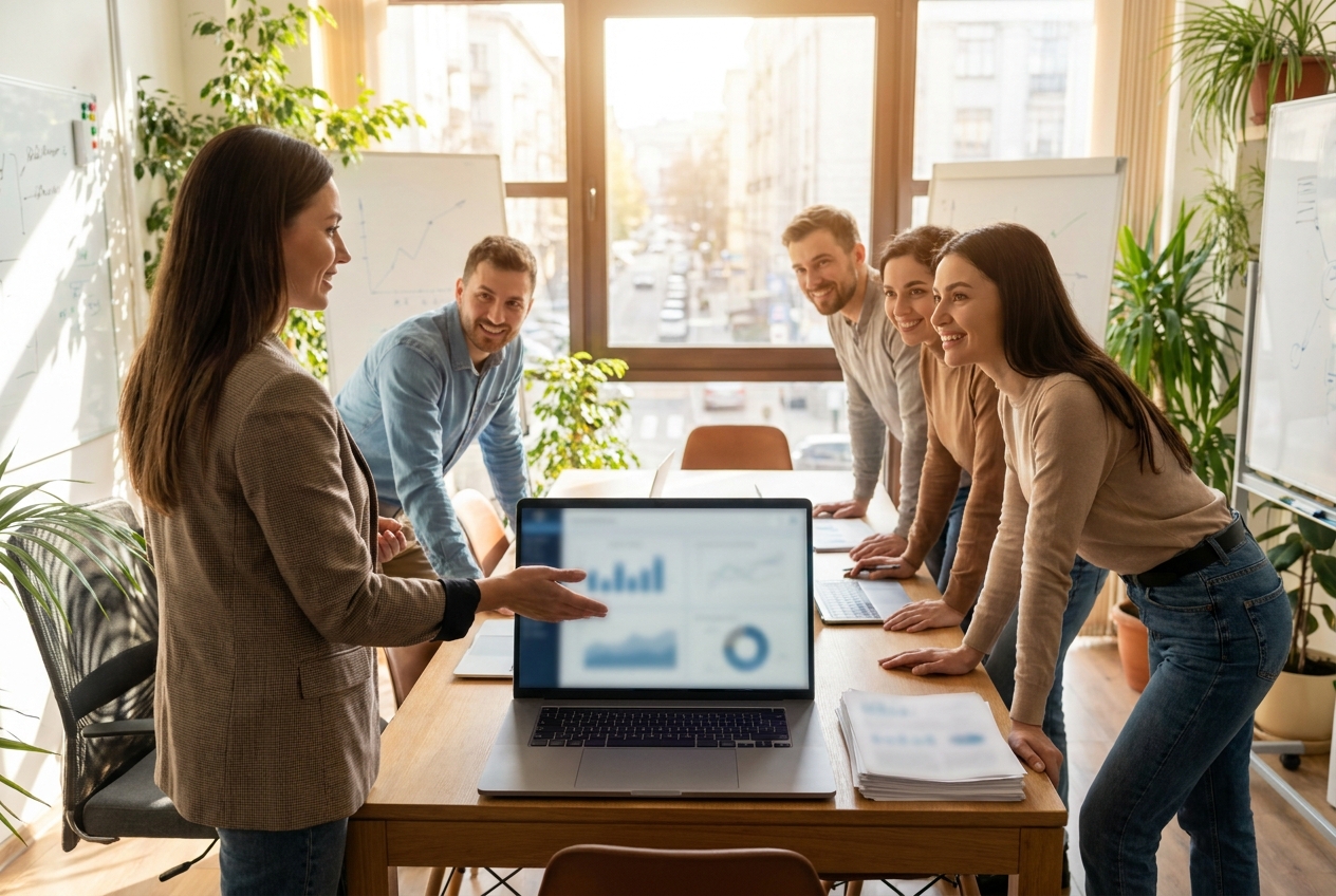 Fractional chief AI officer presenting an AI roadmap to a small business leadership team